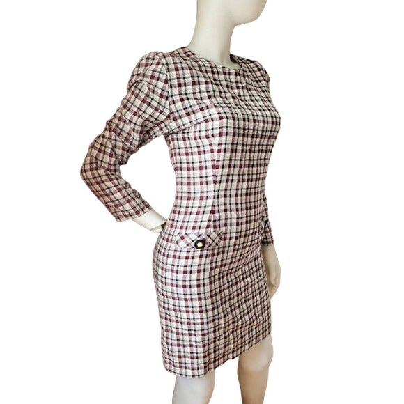 Dress by Choice 6 Vintage 90s Long Sleeve Retro Plaid Mini Knee Length Pencil - Picture 7 of 8
